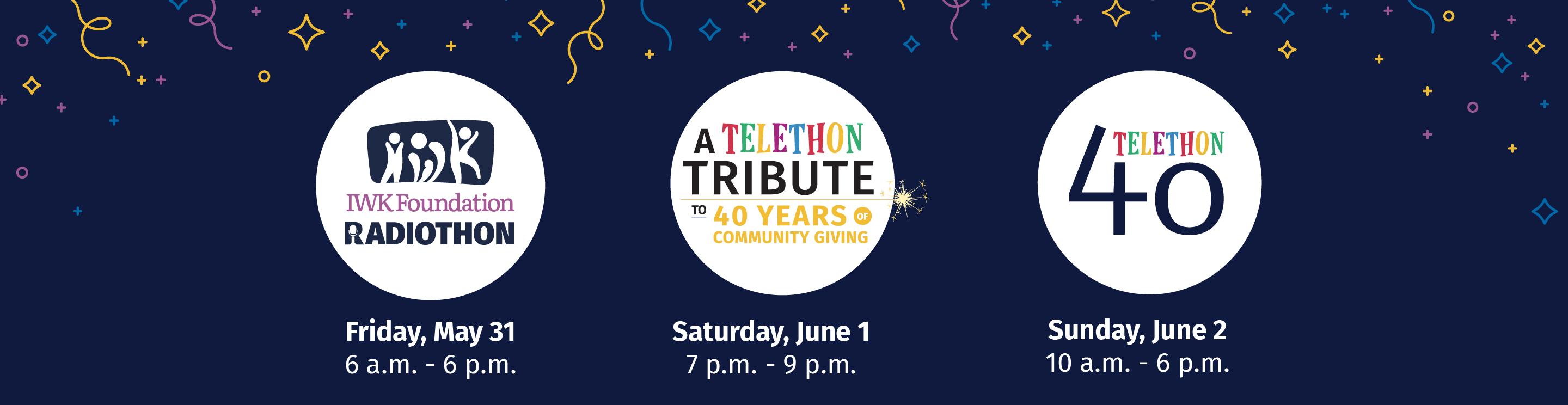 40th anniversary web banner with Radiothon, Telethon and Tribute Show logos