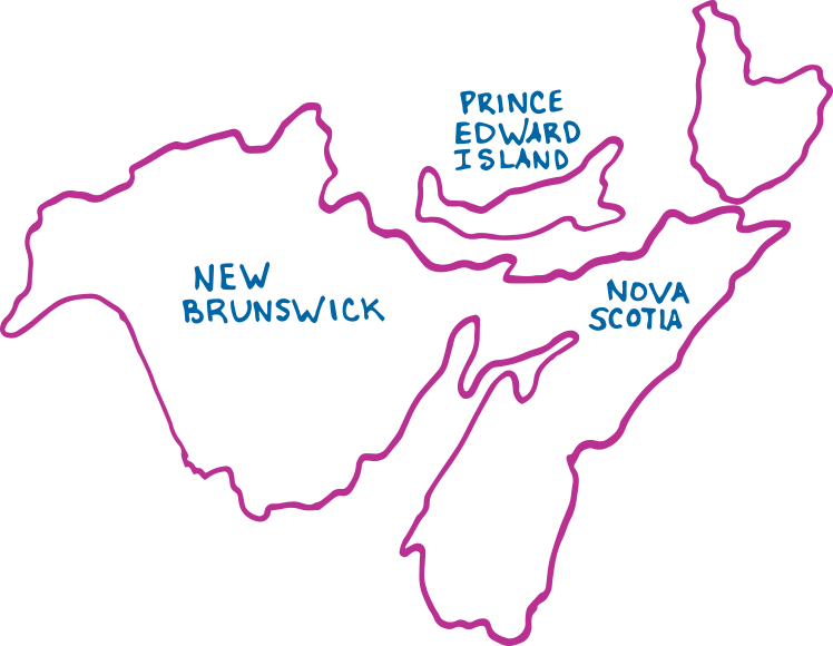 An illustration of a map of the Maritime provinces.