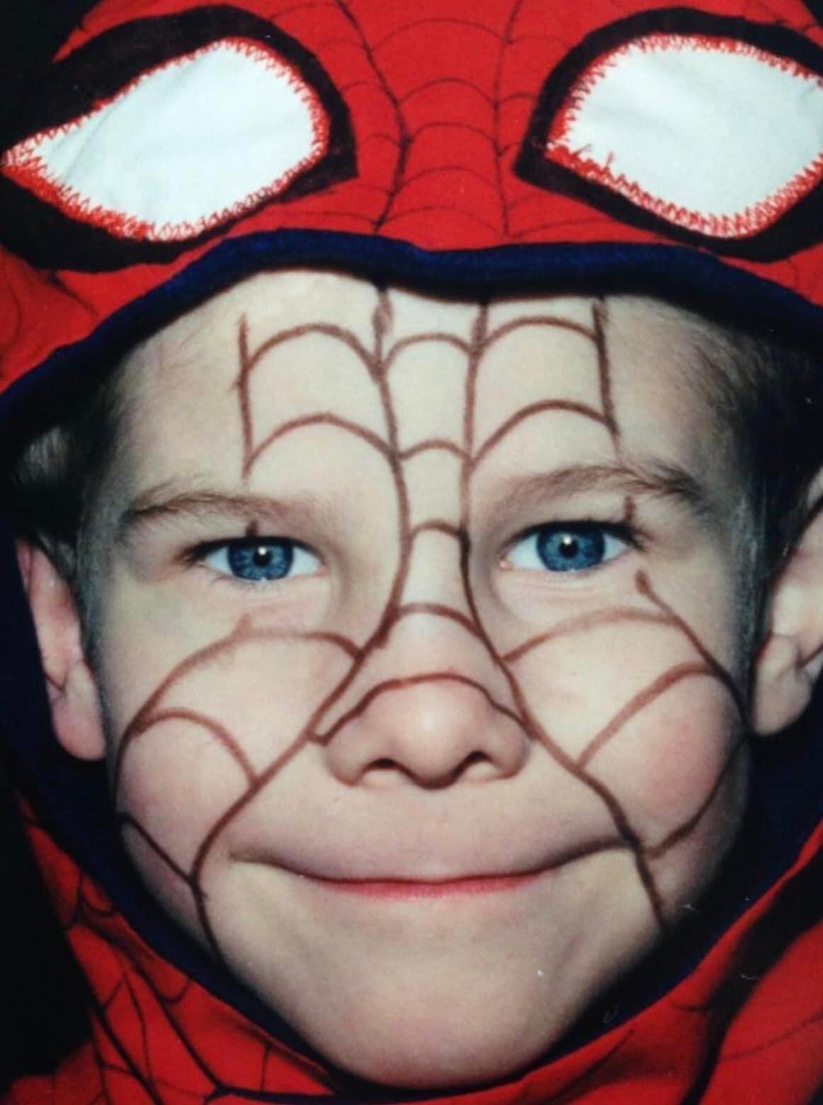 Isaac Healy as a child dressed at Spiderman