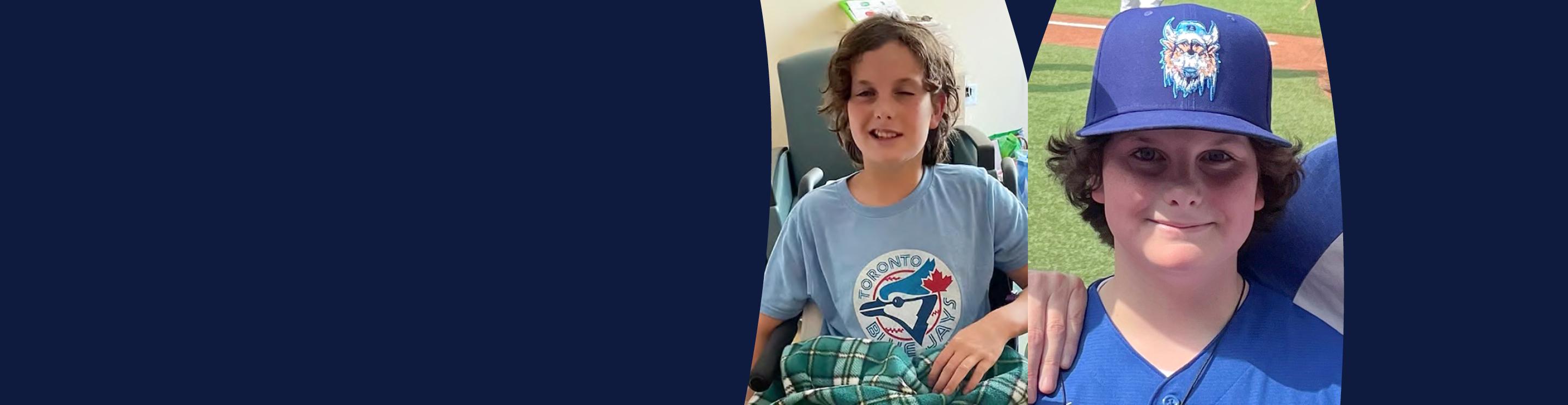 Image of IWK patient Satchel Tate in hospital and in baseball uniform
