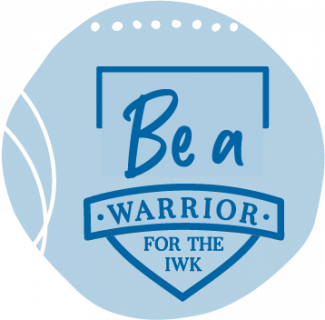 A blue graphic that reads, Be a Warrior for the IWK.